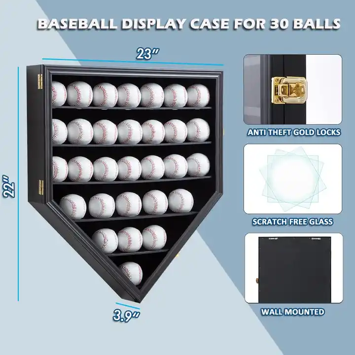 Customized Baseball Display Case, Baseball Shadow Box with Lock and UV Protection Door, Frame for Homerun and Collector Autograph Balls