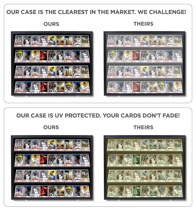 Custom 36 Graded Baseball Cards Lockable Display Case, Shadow Box Frame for Basketball Football Hockey Trading Cards, with UV Protection Acrylic Door