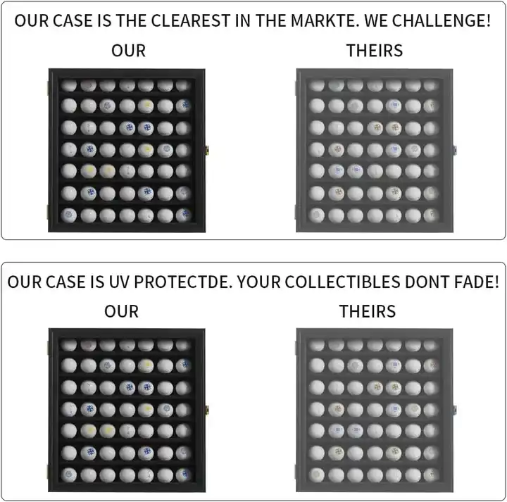 Wholesale Golf Ball Display Case, Lockable Shadow Box for Golf Enthusiasts, Rack Cabinet with 98% UV Protection Acrylic Glass Door