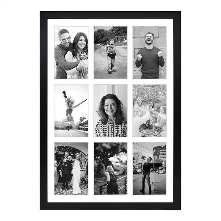 Custom Black Photo Frame Wood Collage Frame with Real Glass