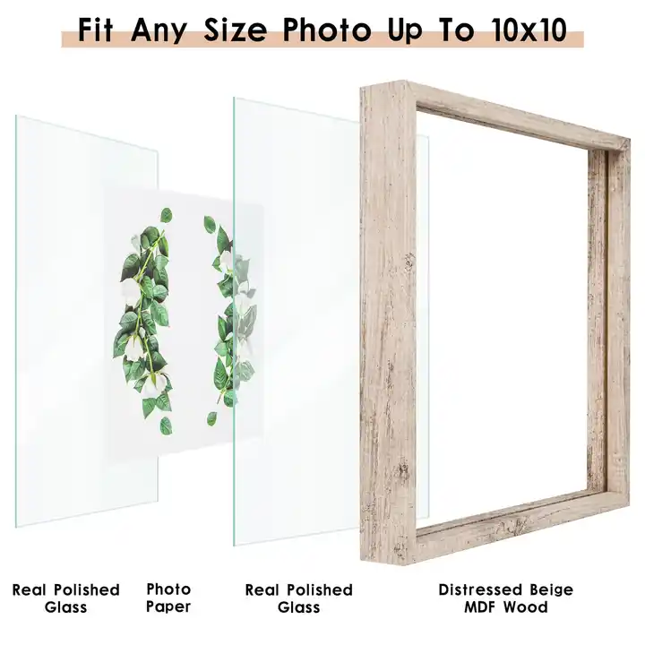 Customized Floating Wood Picture Frame Double Glass Rustic Photo Frame