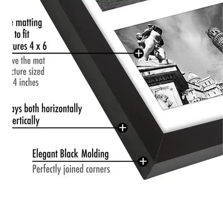 Custom Collage Picture Frame with Five Openings, Solid Wood Photo Frame
