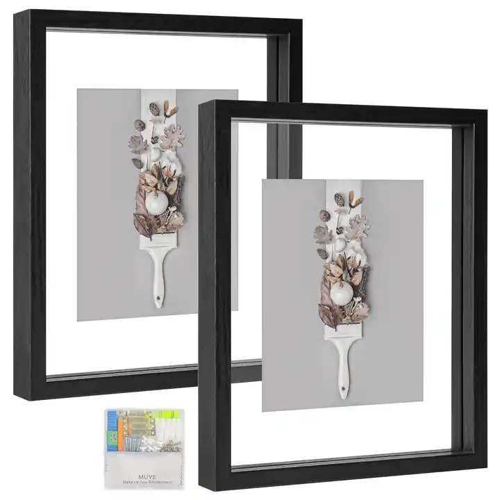 Customized Floating Wood Picture Frame Double Glass Rustic Photo Frame
