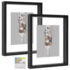 Customized Floating Wood Picture Frame Double Glass Rustic Photo Frame
