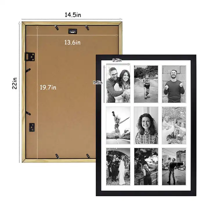 Custom Black Photo Frame Wood Collage Frame with Real Glass