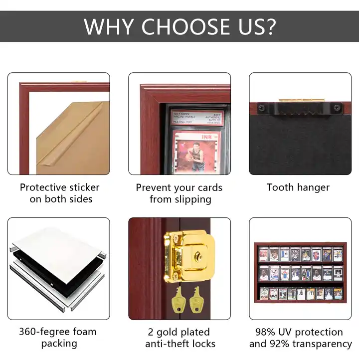 Wholesale Baseball Trading Cards Display Case, Shadow Box for Collectibles Graded Cards, Frame with UV Protection Door