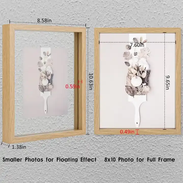 Customized Floating Wood Picture Frame Double Glass Rustic Photo Frame