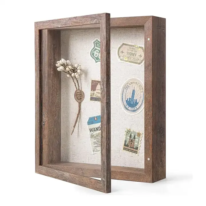Customized Shadow Box with Linen Textured Back, Rustic Dried Flower Shadow Box Frame