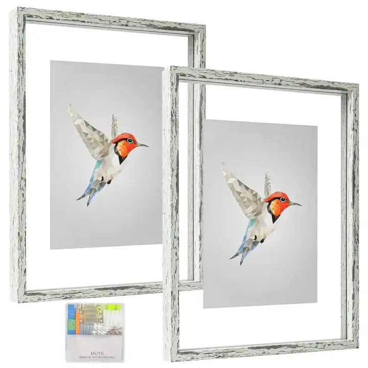 Customized Floating Wood Picture Frame Double Glass Rustic Photo Frame