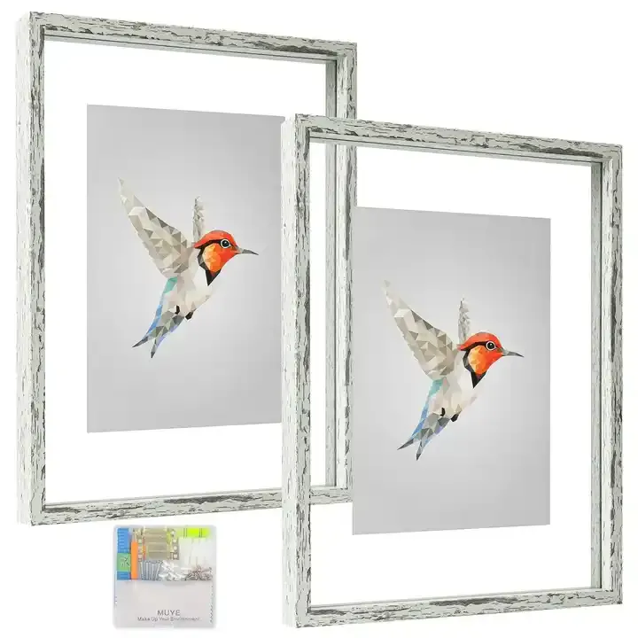 Customized Floating Wood Picture Frame Double Glass Rustic Photo Frame