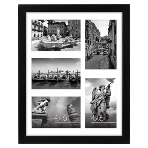 Custom Collage Picture Frame with Five Openings, Solid Wood Photo Frame