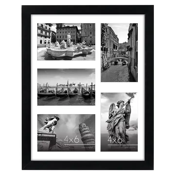 Custom Collage Picture Frame with Five Openings, Solid Wood Photo Frame