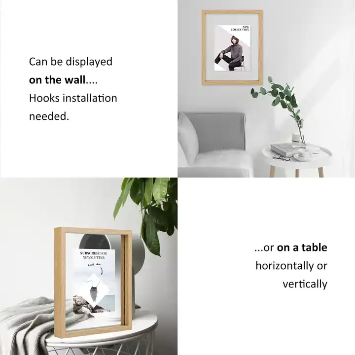 Customized Floating Wood Picture Frame Double Glass Rustic Photo Frame