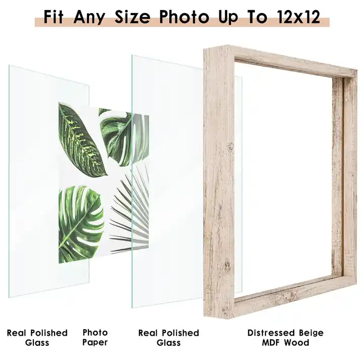 Customized Floating Wood Picture Frame Double Glass Rustic Photo Frame