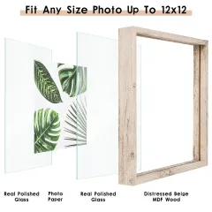 Customized Floating Wood Picture Frame Double Glass Rustic Photo Frame