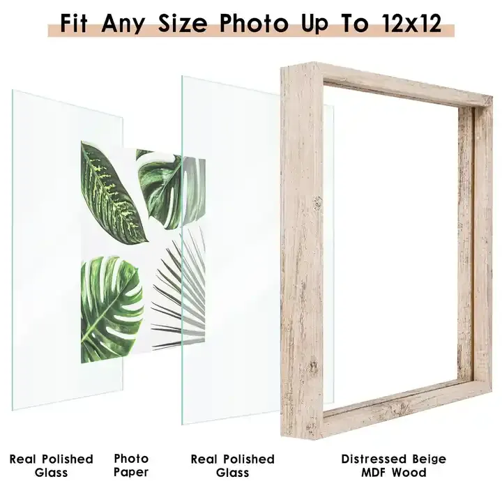 Customized Floating Wood Picture Frame Double Glass Rustic Photo Frame
