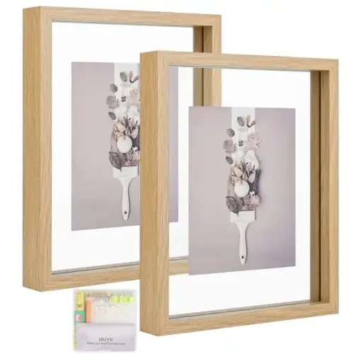 Customized Floating Wood Picture Frame Double Glass Rustic Photo Frame