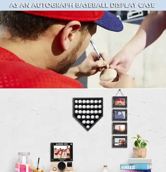 Customized Baseball Display Case, Baseball Shadow Box with Lock and UV Protection Door, Frame for Homerun and Collector Autograph Balls