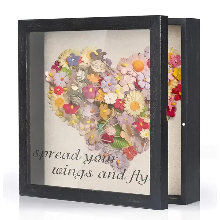 Custom Heart Shape Flowers Shadow Box, Keepsake Shadow Box Frame