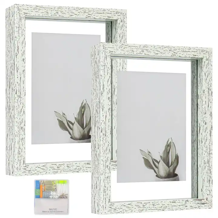 Customized Floating Wood Picture Frame Double Glass Rustic Photo Frame