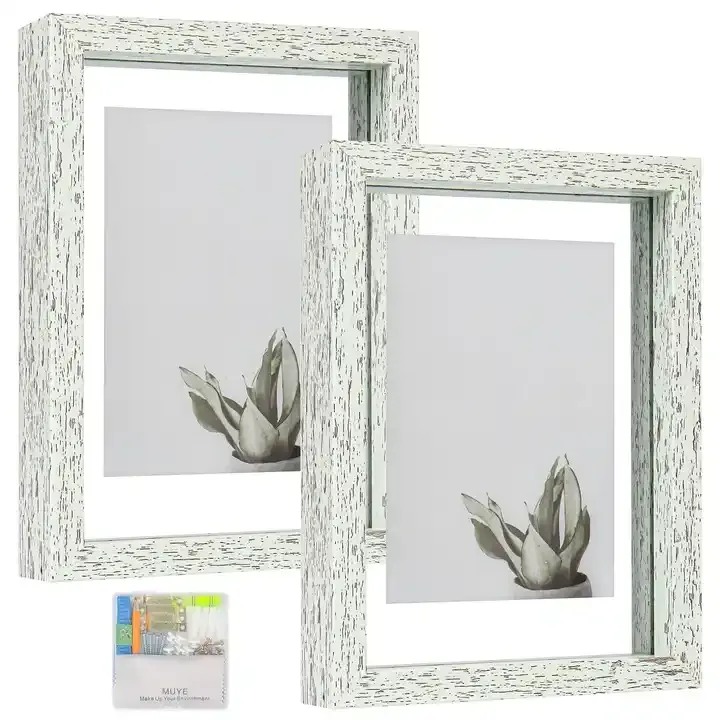 Customized Floating Wood Picture Frame Double Glass Rustic Photo Frame
