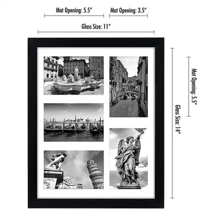 Custom Collage Picture Frame with Five Openings, Solid Wood Photo Frame