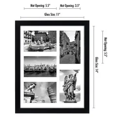 Custom Collage Picture Frame with Five Openings, Solid Wood Photo Frame