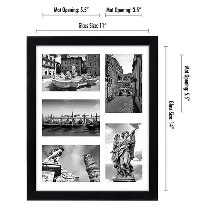 Custom Collage Picture Frame with Five Openings, Solid Wood Photo Frame
