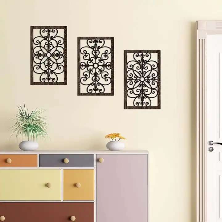 Wholesale Rustic Wood Wall Decor Hollow Carved Wall Art Farmhouse Hanging Decor
