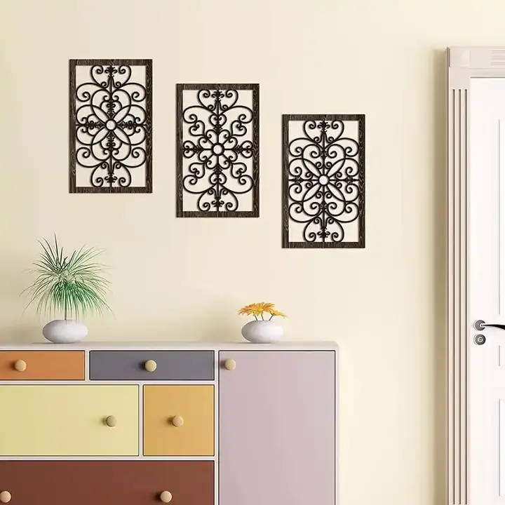 Wholesale Rustic Wood Wall Decor Hollow Carved Wall Art Farmhouse Hanging Decor
