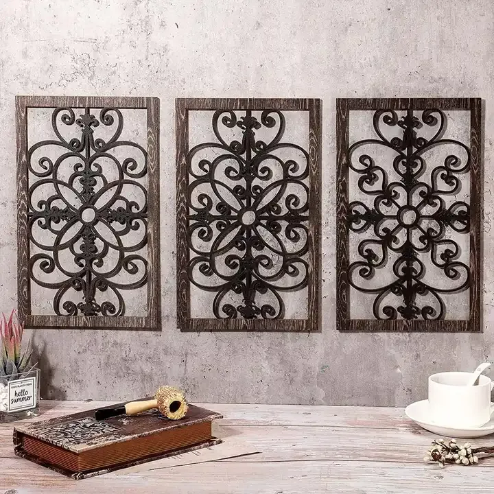 Wholesale Rustic Wood Wall Decor Hollow Carved Wall Art Farmhouse Hanging Decor