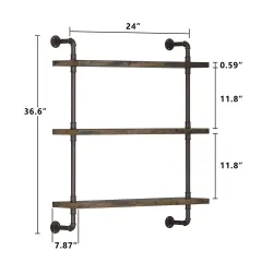 Custom Industrial Water Pipe Floating Shelves Wood & Metal Wall Mounted Shelves