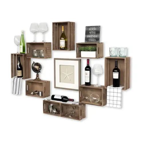 Wholesale Floating Shelves for Wall Set of 8, Rustic Wood Wall Mounted Storage Shelves
