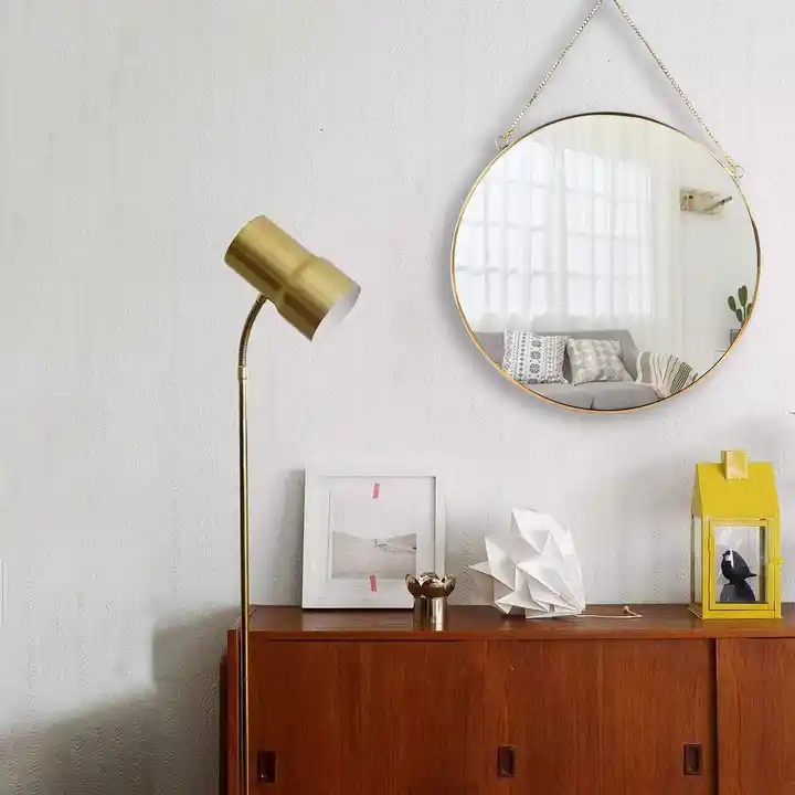 Custom Gold Metal Frame Mirror Hanging Chain Circle Wall Mirror