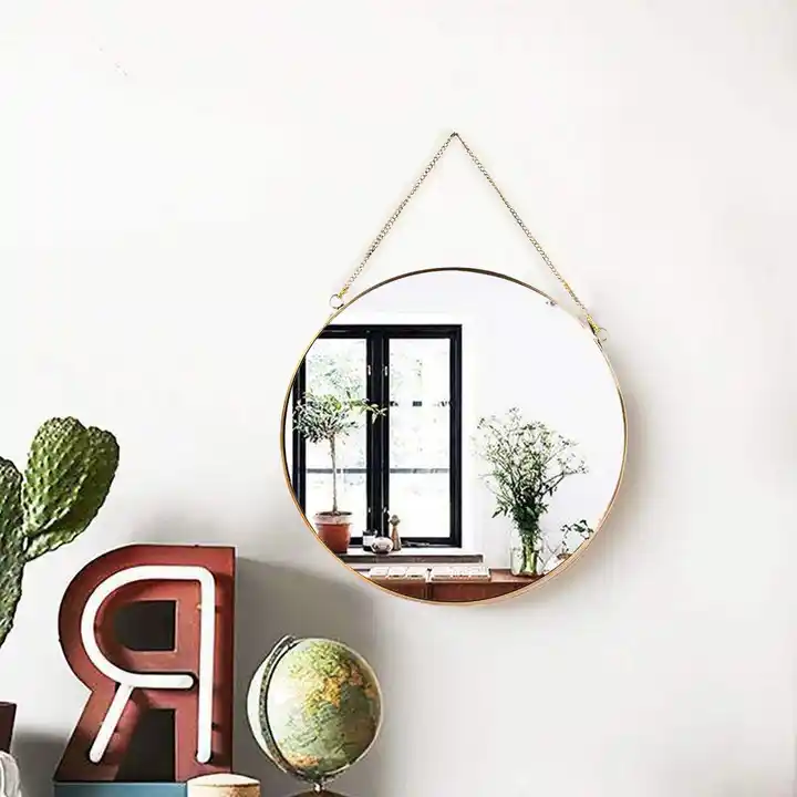 Custom Gold Metal Frame Mirror Hanging Chain Circle Wall Mirror