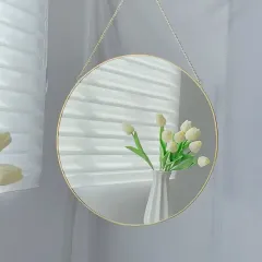Custom Gold Metal Frame Mirror Hanging Chain Circle Wall Mirror