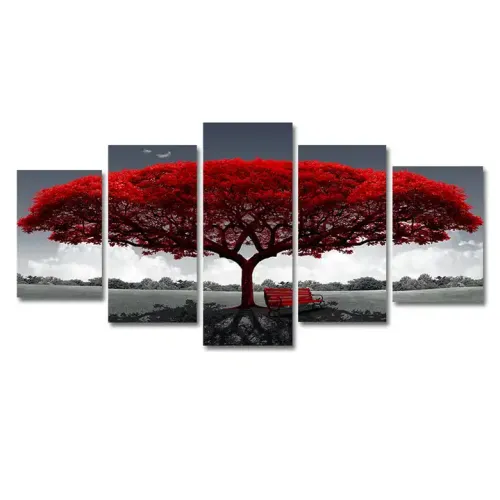 Wholesale Red Big Tree Quintet Wall Art Unframed Canvas Wall Artwork