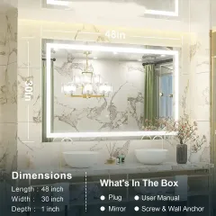 Customized Modern Large Mirror Wall Mounted LED Anti Fog High Definition Smart Bathroom Makeup Mirror