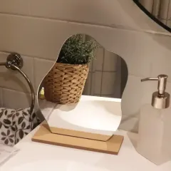 Customized Wooden Base Mirror Frameless Irregular Vanity Mirror