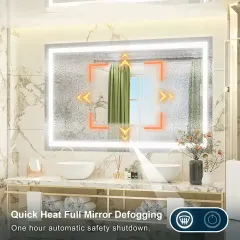 Customized Modern Large Mirror Wall Mounted LED Anti Fog High Definition Smart Bathroom Makeup Mirror