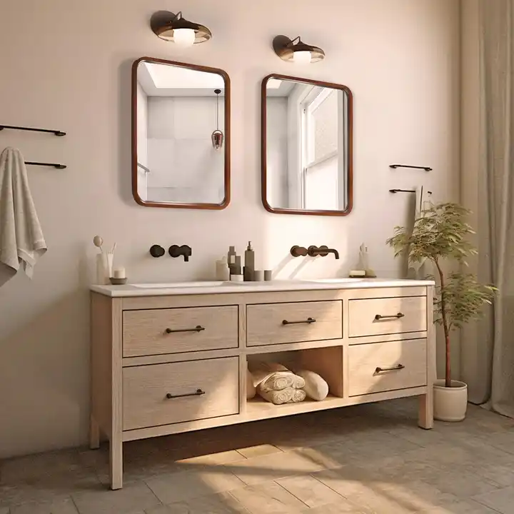 Customized Natural Wood Frame Mirror Rectangle Wooden Framed Mirror