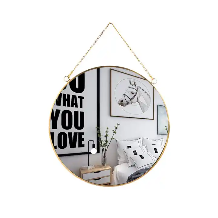 Custom Gold Metal Frame Mirror Hanging Chain Circle Wall Mirror