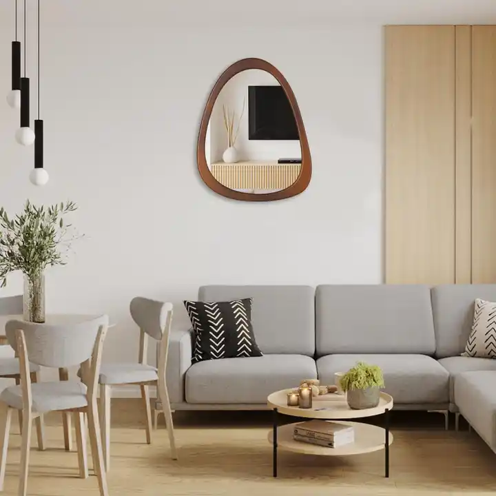 Custom Wood Frame Mirror Irregular Asymmetrical Decorative Wall Mirror