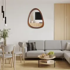 Custom Wood Frame Mirror Irregular Asymmetrical Decorative Wall Mirror