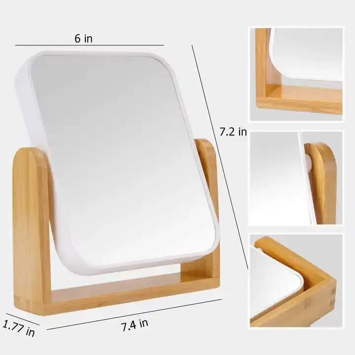 Custom Wooden Base Vanity Mirror, Double Sided 360 Degree Swivel Mirror