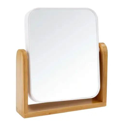 Custom Wooden Base Vanity Mirror, Double Sided 360 Degree Swivel Mirror