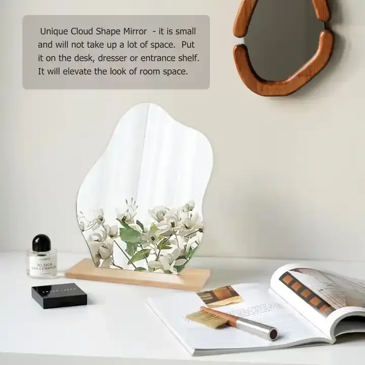 Customized Wooden Base Mirror Frameless Irregular Vanity Mirror