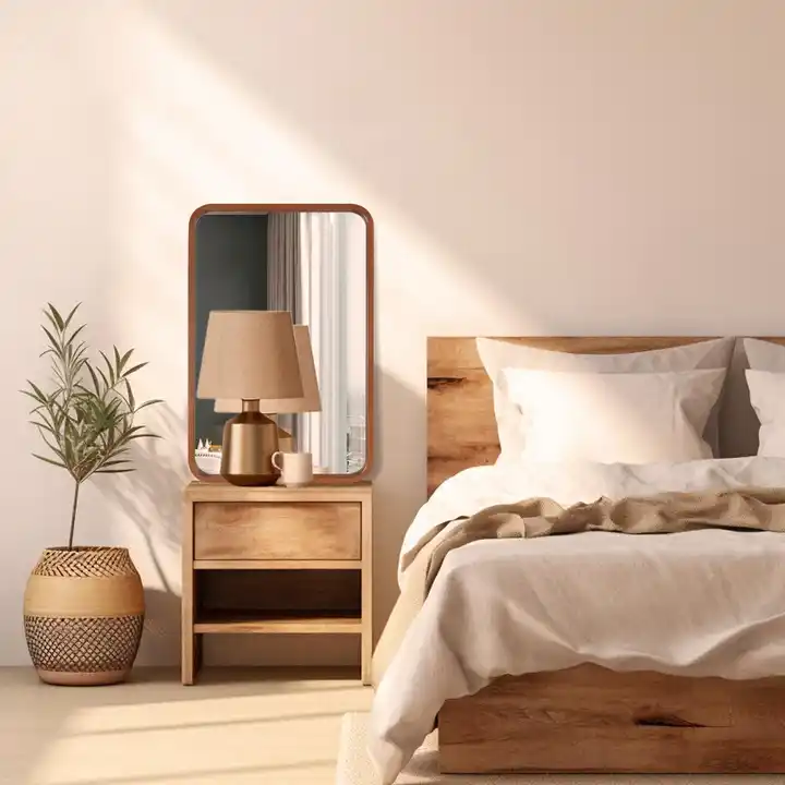 Customized Natural Wood Frame Mirror Rectangle Wooden Framed Mirror