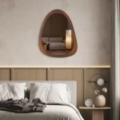 Custom Wood Frame Mirror Irregular Asymmetrical Decorative Wall Mirror