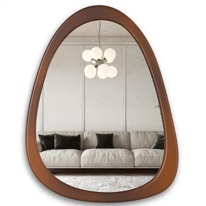 Custom Wood Frame Mirror Irregular Asymmetrical Decorative Wall Mirror
